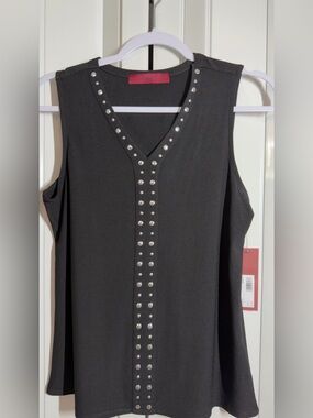 Scarlett Black V-Neck Tank with Silver Stud Trim